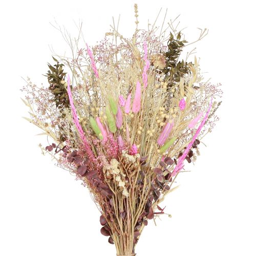 daiktų Džiovintų gėlių puokštė rožinė žalia Lagurus eucalyptus 150g