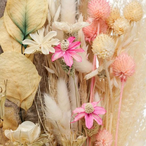 Džiovintų gėlių puokštė Boho Pink Balinta džiovinta dekoracija 80cm 140g