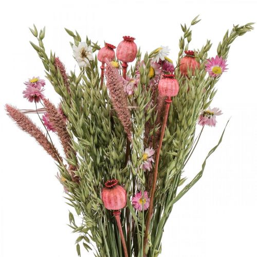 Džiovintų gėlių puokštė pievų gėlių puokštė rožinė H50cm 140g