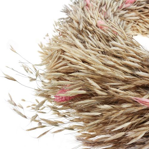 Floristik24 Sausas vainikas avižų phalaris vainikas natūraliai rožinis Ø44cm