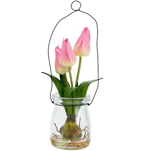 Floristik24 Tulpė stiklinėje rožinės spalvos H22,5cm 1vnt