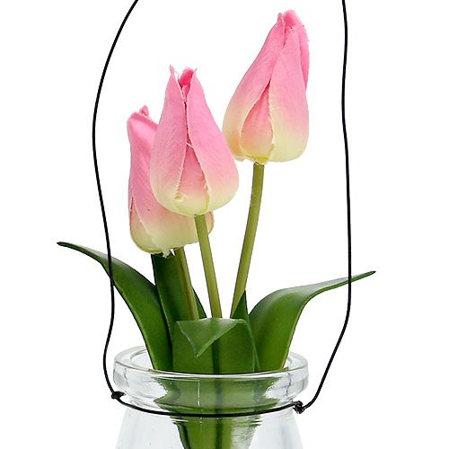 daiktų Tulpė stiklinėje rožinės spalvos H22,5cm 1vnt