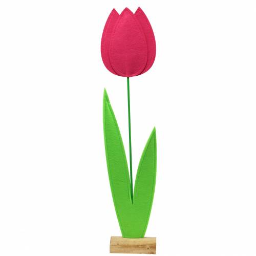 Floristik24 Gigantiška veltinio gėlė tulpė žalia, rožinė 19.5cm x 24cm A88cm vitrinų puošmena