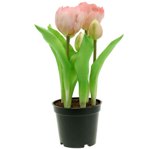 daiktų Dirbtinės gėlės vazonėlyje Dirbtinės tulpės rožinė geltona 22,5 cm
