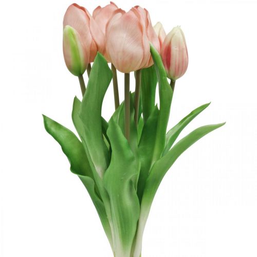 Floristik24 Dirbtinės tulpės Real-Touch persikų rožinė 38cm ryšelis po 7 vnt