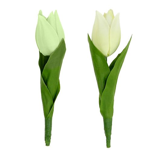 Floristik24 Pavasarinė puošmena, dirbtinės tulpės, šilkinės gėlės, dekoratyvinės tulpės žalia/kreminė 12 vnt