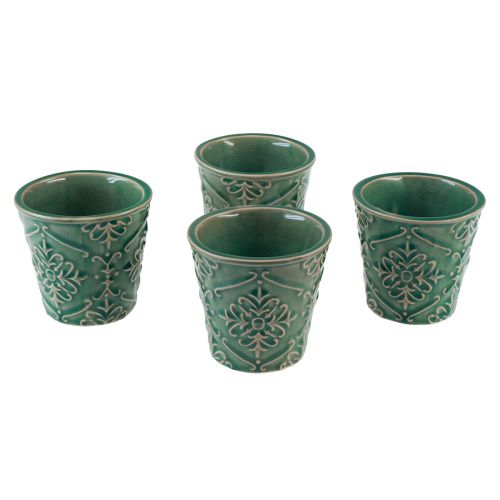 daiktų Sodinamosios keramikos traškučių glazūra žalia Ø7cm H8cm 4vnt