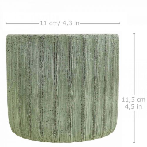 Floristik24 Sėjamoji Keraminė žalia Retro dryžuota Ø12,5cm H11,5cm