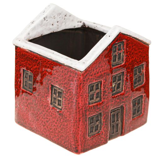 Keraminis namelis-vazonas „Advent“, raudonas ir baltas, 10 × 10 × 12 cm