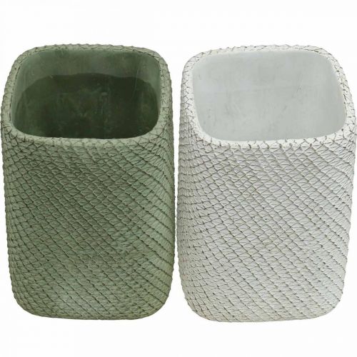 daiktų Sodintuvas keramikinis baltas žalias reljefinis tinklelis 14x14cm A21,5cm 2vnt
