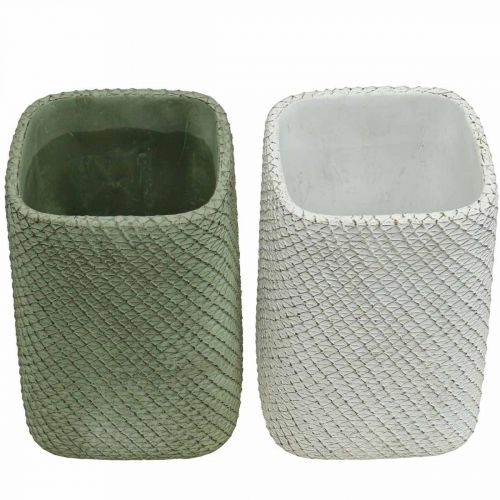 daiktų Sodintuvas keramikinis baltas žalias reljefinis tinklelis 12x12cm A17,5cm 2vnt