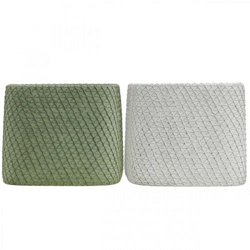 daiktų Sodintuvas keramikinis baltas žalias reljefinis tinklelis 17x17cm H15cm 2vnt