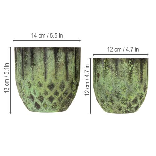 daiktų Vintažinis metalinis gėlių vazonas, žalias, Ø14/12 cm, 2 vnt. rinkinys