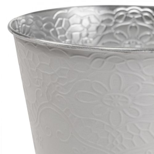 Floristik24 Sodinamoji metalinė gėlių vazonė pastelinė balta Ø13,5cm H12,5cm