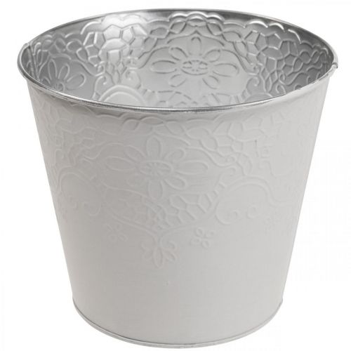 Floristik24 Sodinamoji metalinė gėlių vazonė pastelinė balta Ø13,5cm H12,5cm