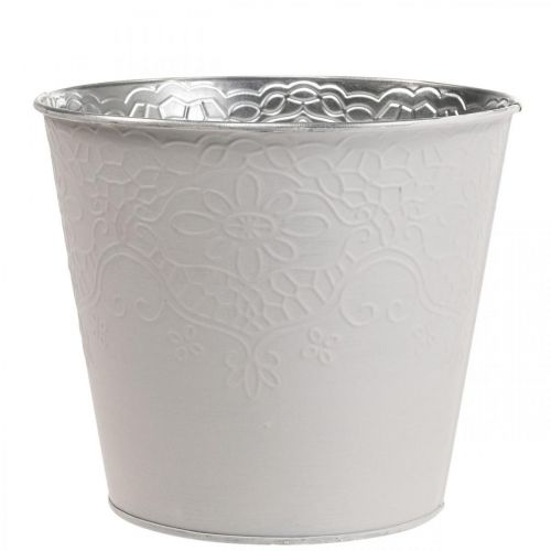 Sodinamoji metalinė gėlių vazonė pastelinė balta Ø16cm H14cm