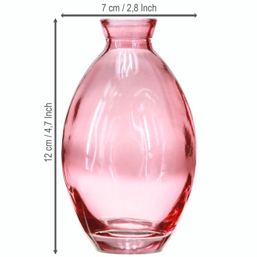 daiktų Vazos svogūninės mini vazos, stiklinės, tonuotos rožinės spalvos, Ø7cm, aukštis 12cm, 6 vnt.