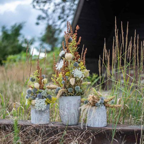 Floristik24 Vaza betoninė balta gėlių vaza su reljefinėmis gėlėmis Ø12,5cm 2vnt