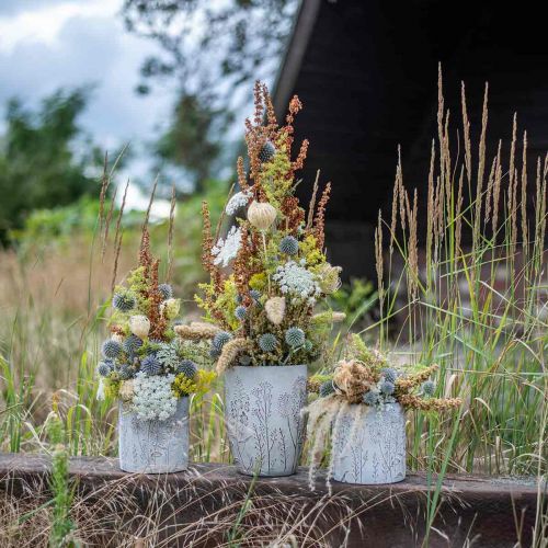 daiktų Vaza betoninė balta gėlių vaza su reljefinėmis gėlėmis Ø12,5cm 2 vnt