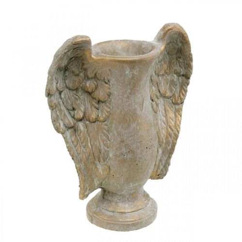 Dekoratyvinė vaza iš betono, amfora su angelo sparnais aukso vintažinio stiliaus P20,5cm A26cm