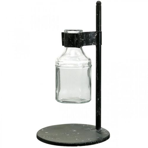 daiktų Dekoratyvinės vazos dekoratyvinis buteliuko stiklas su metaliniu stovu juodas Ø13cm