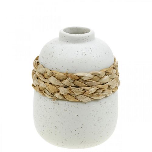 Floristik24 Gėlių vaza balta keramika ir jūros žolė Maža stalo vaza H10,5cm