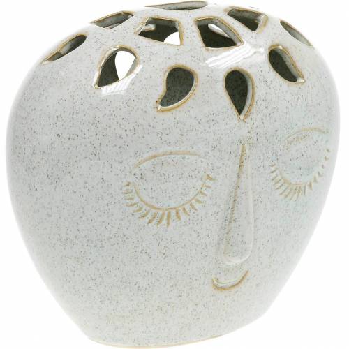 Floristik24 Vaza su veido kremu, smėlio spalvos H18cm akmens masės išvaizda 1vnt