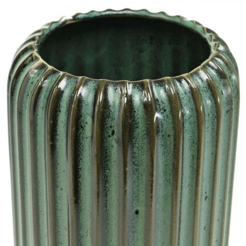 daiktų Keraminė vaza, stalo dekoracijos, rievėta dekoratyvinė vaza žalia, ruda Ø10,5cm H21,5cm