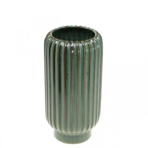 Floristik24 Keraminė vaza, stalo dekoracijos, rievėta dekoratyvinė vaza žalia, ruda Ø10,5cm H21,5cm
