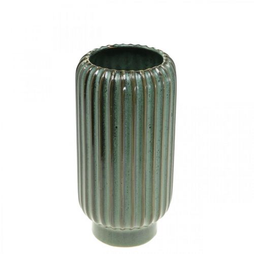 Keraminė vaza, stalo dekoracijos, rievėta dekoratyvinė vaza žalia, ruda Ø10,5cm H21,5cm
