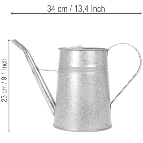Cinkuota dekoratyvinė laistytuvė, metalinė, pilka, vintažinio stiliaus, 1,7 l, aukštis 23 cm, stilingoms gėlių dekoracijoms ir vazonams | Floristik24.lt