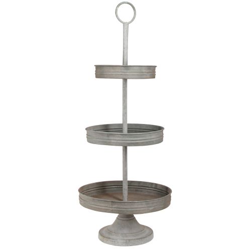 Vintage etagere metalinis pilkas 3 pakopų Ø30.5cm H78cm