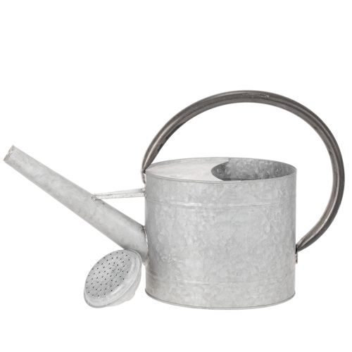 Vintažinė metalinė laistytuvė, sidabriškai pilka, stilinga sodo puošmena, gėlių vaza, ilgis 53 cm, aukštis 29 cm | Floristik24.lt