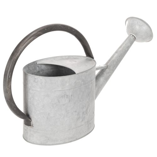 Vintažinė metalinė laistytuvė, sidabriškai pilka, stilinga sodo puošmena, gėlių vaza, ilgis 53 cm, aukštis 29 cm | Floristik24.lt