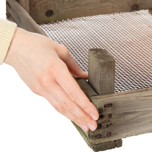 daiktų Vintažinė medinė dėžutė su vieliniu tinkleliu, kaimiško stiliaus, svogūnų sietelis, dekoratyvinė, 75 × 50 × 14 cm