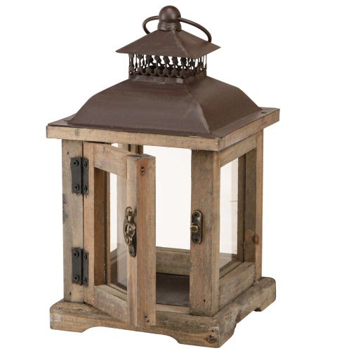 daiktų Senovinis žibintas tamsiai rudas medinis žibintas 15×15cm H26cm