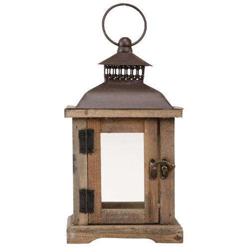 daiktų Senovinis žibintas tamsiai rudas medinis žibintas 15×15cm H26cm