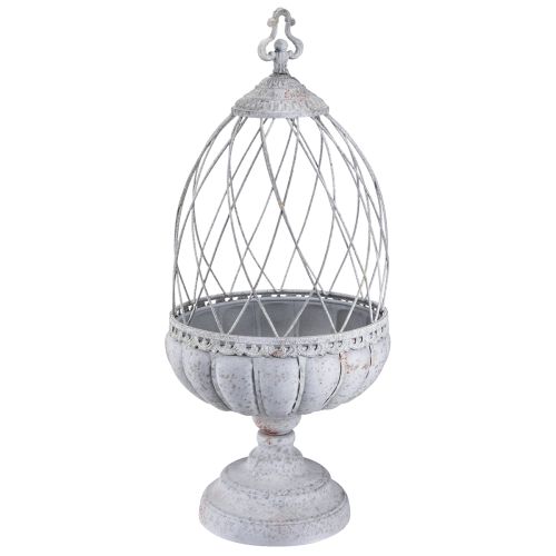 daiktų Vintažinis trofėjų dubuo metalinis dekoratyvus narvas paukščiams pilkas 26×61cm