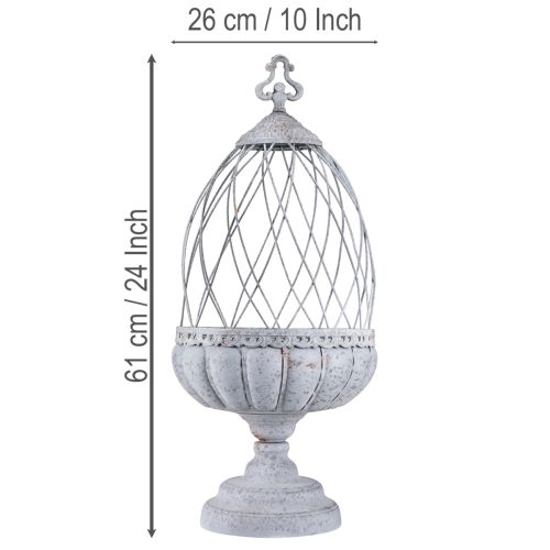 daiktų Vintažinis trofėjų dubuo metalinis dekoratyvus narvas paukščiams pilkas 26×61cm