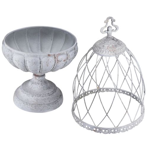 daiktų Vintažinis trofėjų dubuo metalinis dekoratyvus narvas paukščiams pilkas 26×61cm