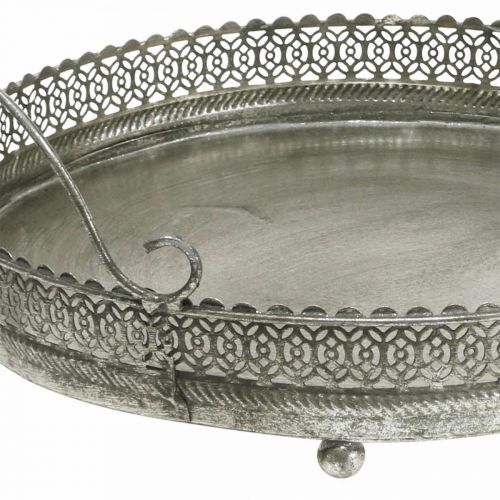daiktų Senovinis padėklas, dekoratyvinis padėklas sidabrinis, žvakių padėklas H6cm Ø31/24cm rinkinys iš 2 vnt.