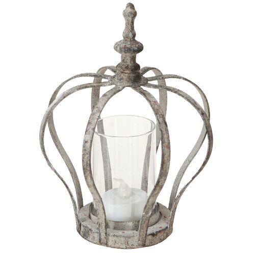 Floristik24 Metalinis vintage žibinto karūna su pilku stiklu Ø14cm H18,5cm