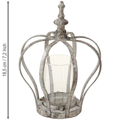 Floristik24 Metalinis vintage žibinto karūna su pilku stiklu Ø14cm H18,5cm
