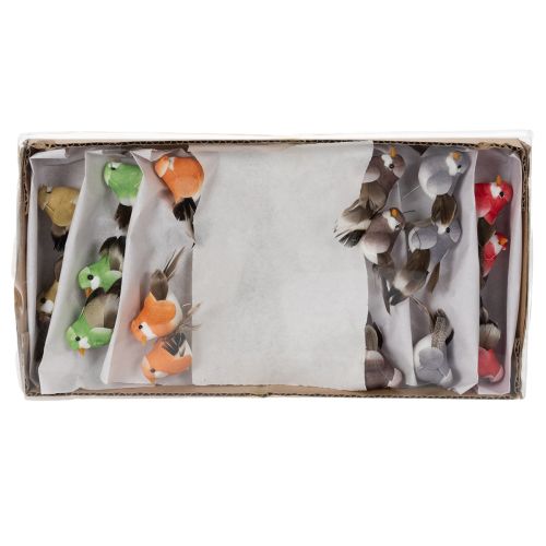 daiktų Dekoratyviniai paukščiai, dirbtinė namų dekoracija, pavasario proga, su spalvingais plunksnų apnašais, pagaminti iš tikrų plunksnų, 5 cm, 18 vnt.