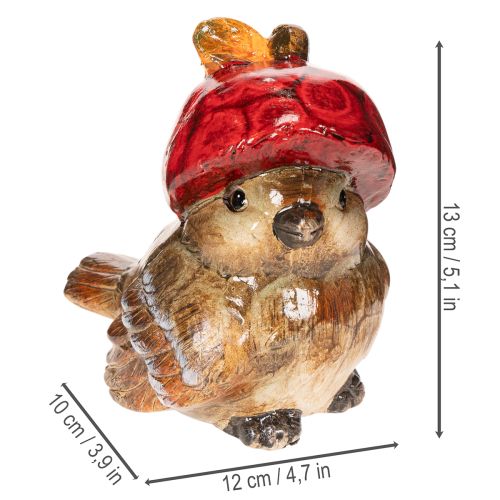 Dekoratyvinė paukščio figūrėlė su raudonu obuolio kepurėliu, rudeninė dekoracija, 13 cm | Floristik24.lt