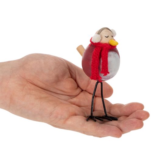 Dekoratyvinė paukščio figūrėlė su šaliku, žiemos dekoracija, 11 cm, 4 dalys | Floristik24.lt