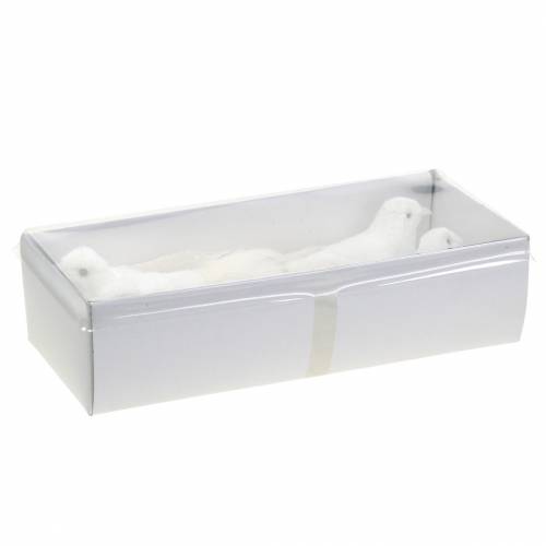 Floristik24 Balandė su plunksnomis ir segtuku balta 13,5cm 4vnt