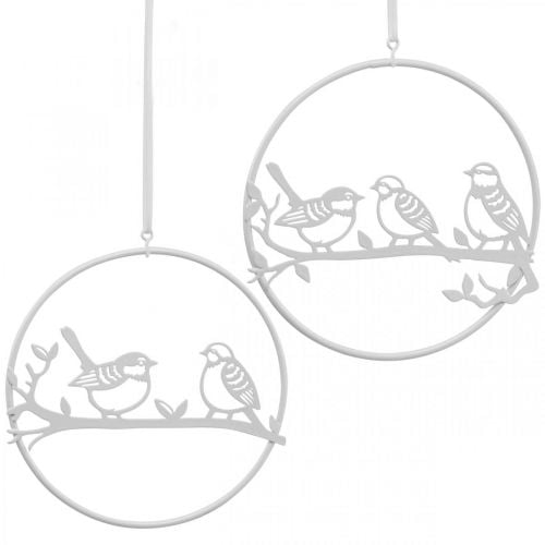 Bird deco langų dekoravimo spyruoklė, metalinė balta Ø12cm 4vnt