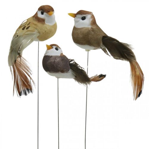Floristik24 Pavasarinė puošmena, mini paukšteliai, dekoratyviniai paukščiukai ant vielos ruda, smėlio spalvos H2,5cm 24vnt
