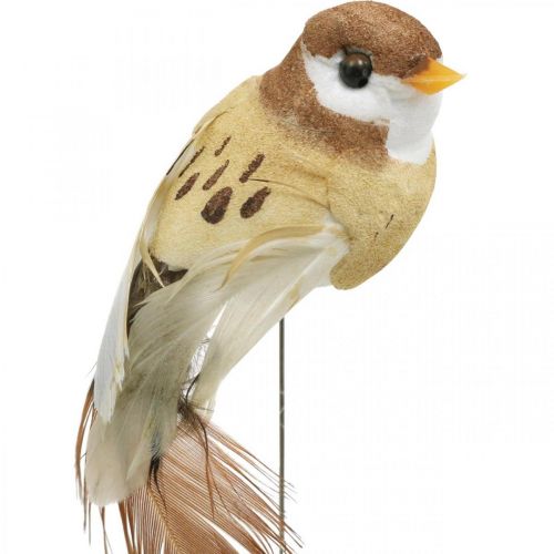 daiktų Pavasarinė puošmena, mini paukšteliai, dekoratyviniai paukščiukai ant vielos ruda, smėlio spalvos H2,5cm 24vnt